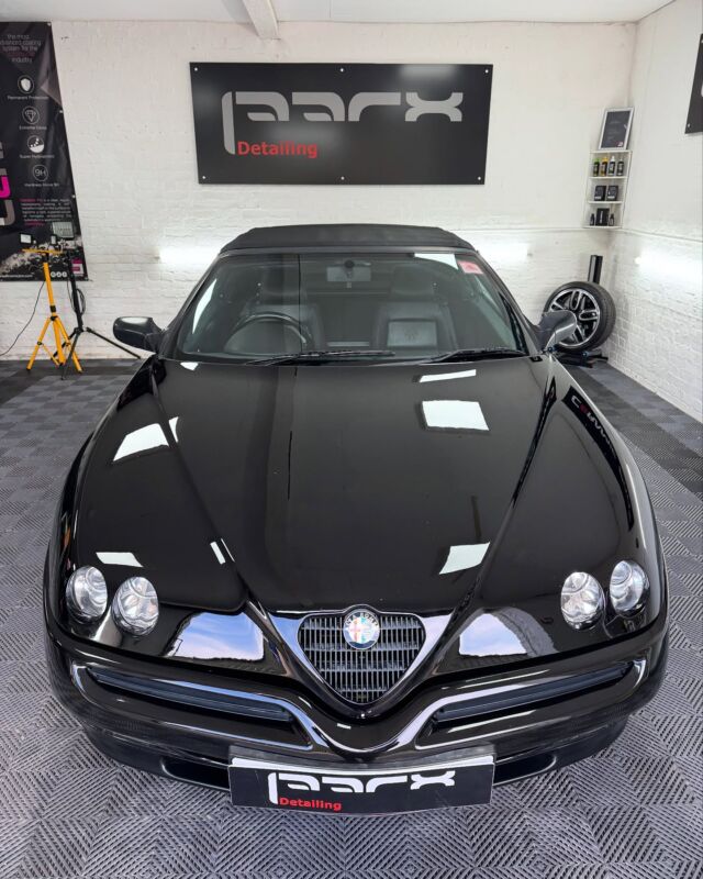 1997 Alfa Romeo 916 Spider T-Spark in for our 'Level 2 Paint Correction Detail'Over the last 28 years this Alfa has had various paint repairs and touch ups so my client asked me to enhance the cars finish as much as possible knowing the paint depth would vary panel to panel.Multiple, careful stages of paint correction later, this little classic has been transformed with mirror like flat black paint. While most of the paint could be corrected, the boot lid will require painting due to deep UV damage that could not be restored through machine polishing.All our detailing packages are bespoke and tailored to your car. Get in touch if you'd like your car or bike transformed......#parxdetailing #alfa #alfaromeo #spider #paintcorrection #transformation #classicars #detailing #detailingsussex #ceramiccoatings #alfaownersclub #sussex #cuckfield